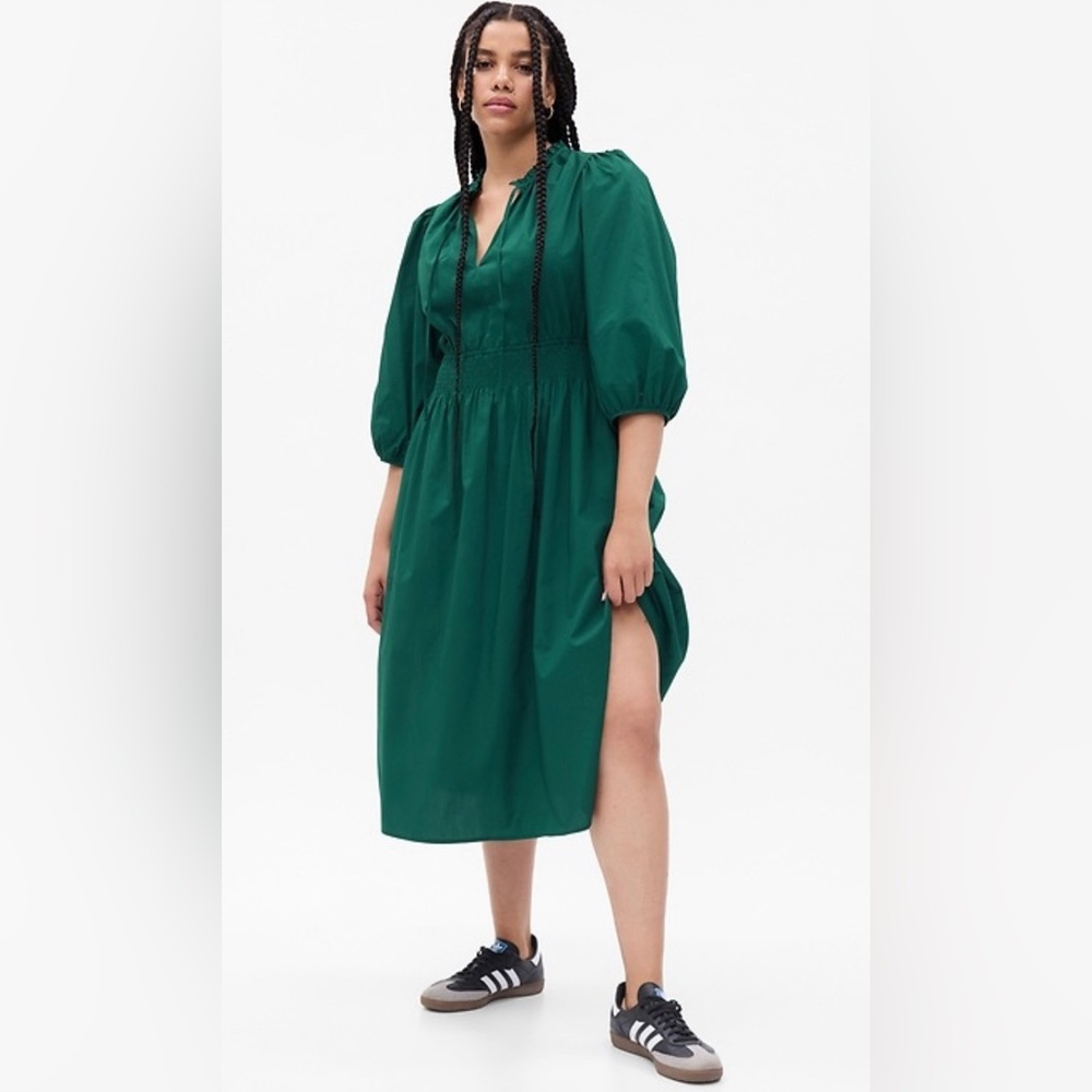 NWOT GAP Puff Sleeve Smocked Midi Dress in June Bug Green Boho Casual,size XXL